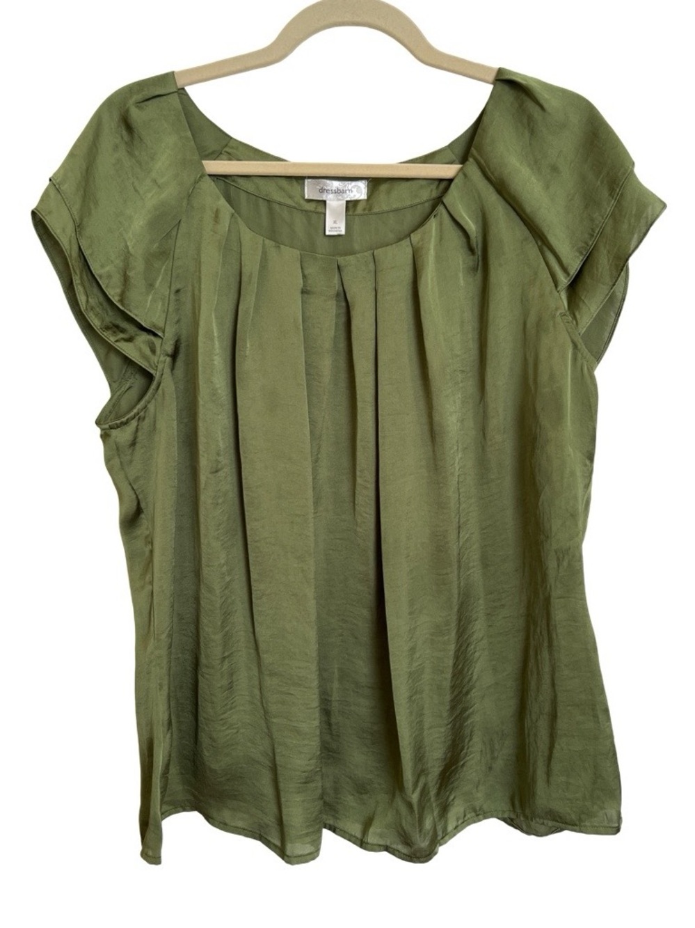 Dress Barn Green Pleated Satin Top With Flutter Sleeves SZ X-Large XL